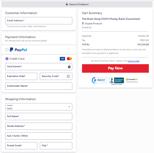 brain song  Checkout Page